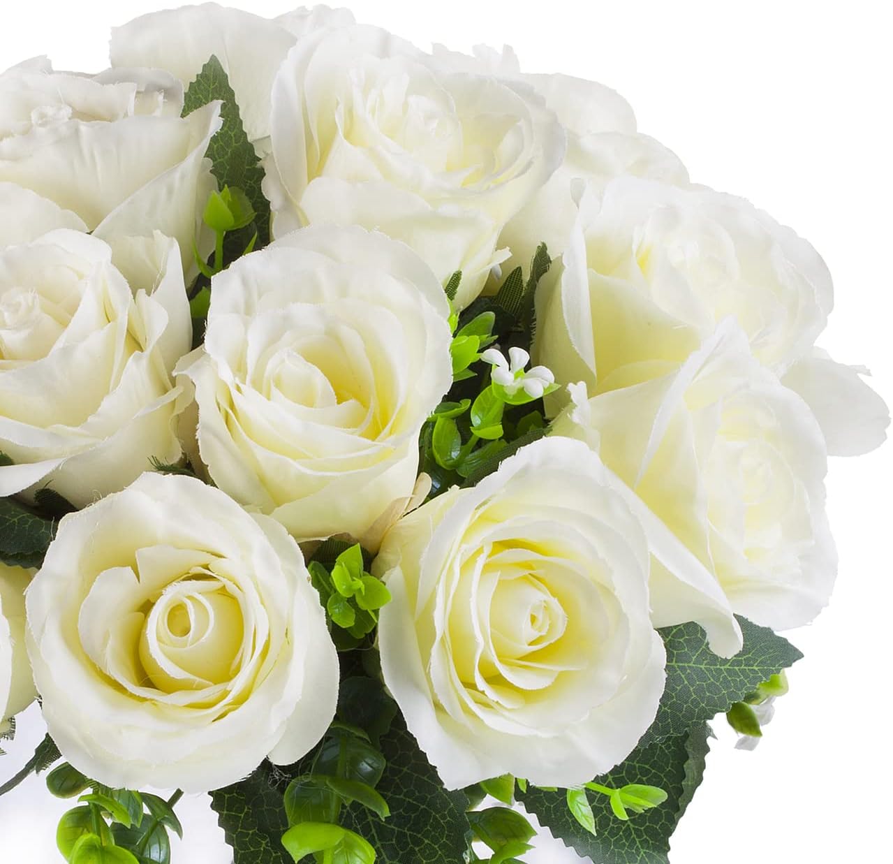 Enova Floral 18 Heads Silk Rose Artificial Flowers in Vase, Red Faux Rose Flowers Arrangement in Round Bowl Vase with Faux Water for Table Decoration (Red)