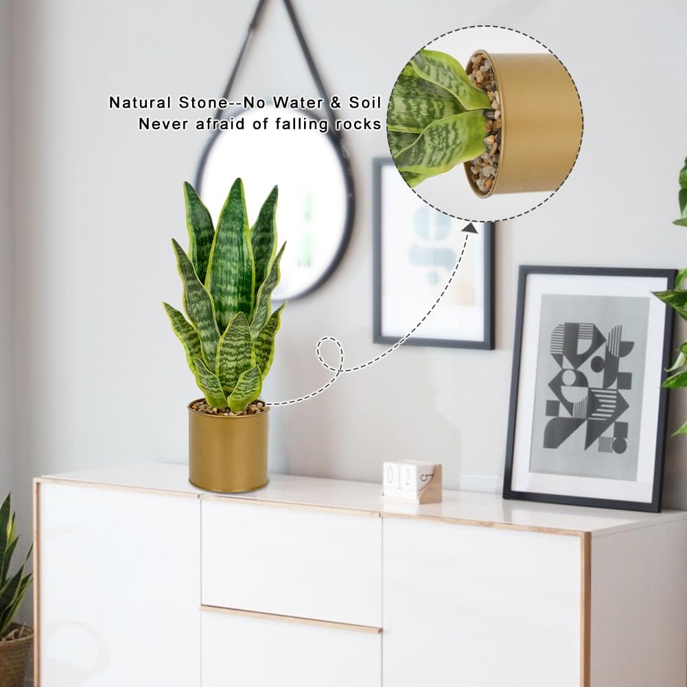 Oairse Sansevieria Artificial Plant in Ceramic Pot, Small Indoor Plant, Artificial Snake Plant, Artificial Plants Like Real, Perfect for Bathroom, Bedroom, Home, Office Decoration, Height 33 cm