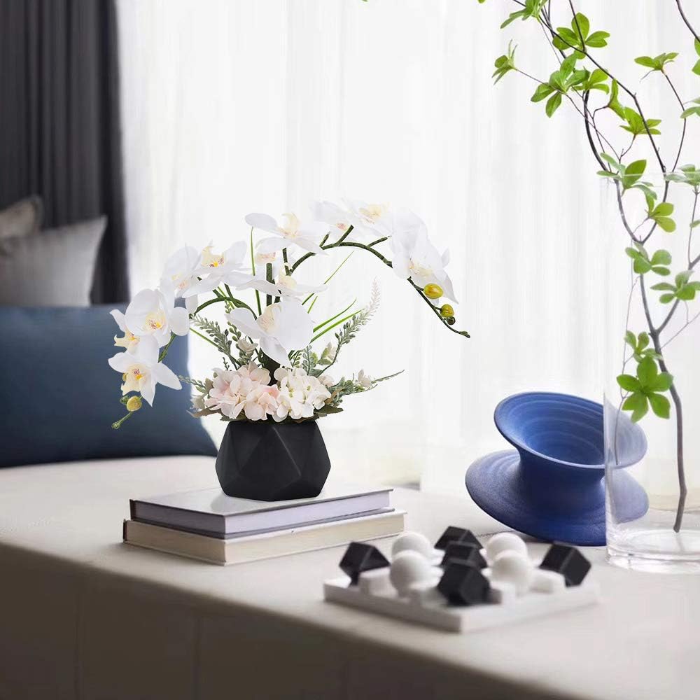 LESING Artificial Flowers Ochids Plants Fake Orchid in Pot Artificial Flowers with Vase Orquidea Faux Orchid for Home Indoor Decoration (Style 2,White Vase)