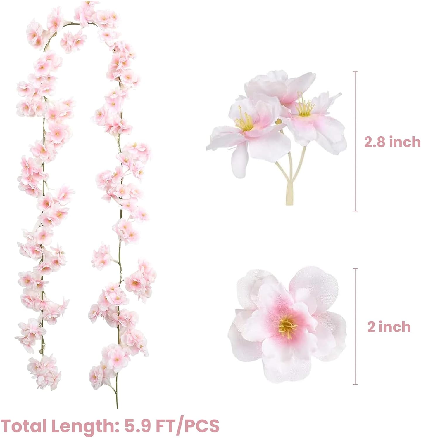 Sunm Boutique 4pcs Artificial Cherry Blossom Garland Hanging Vine Silk Garland Wedding Party Decor