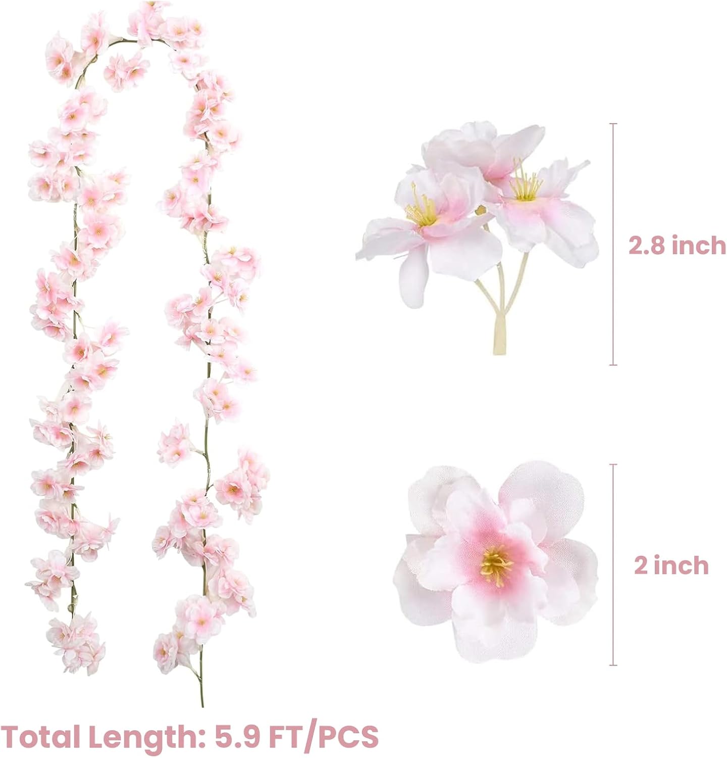 Sunm Boutique 4pcs Artificial Cherry Blossom Garland Hanging Vine Silk Garland Wedding Party Decor