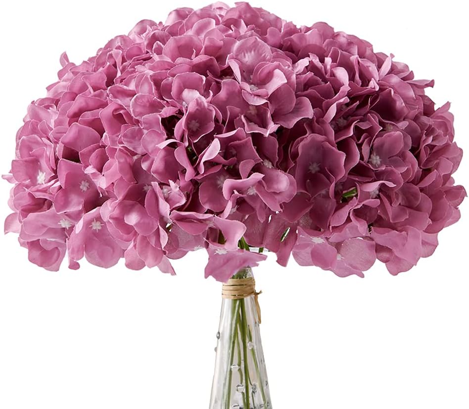 AVIVIHO Dusty Pink Hydrangea Artificial Flowers Pack of 10 Fake Hydrangeas Heads Full Faux Hydrangea Silk Flowers with Stems for Wedding Home Party Centerpieces Shop Baby Shower Decoration
