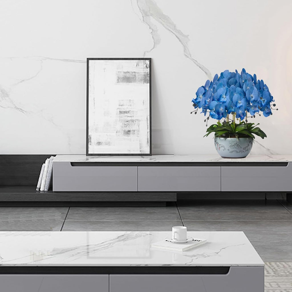 FagusHome 32" Artificial Phalaenopsis Flowers 6 Pcs with 4 Bundles Leaves Artificial Orchid Flowers Stem Plants for Home Décor (6Pcs)