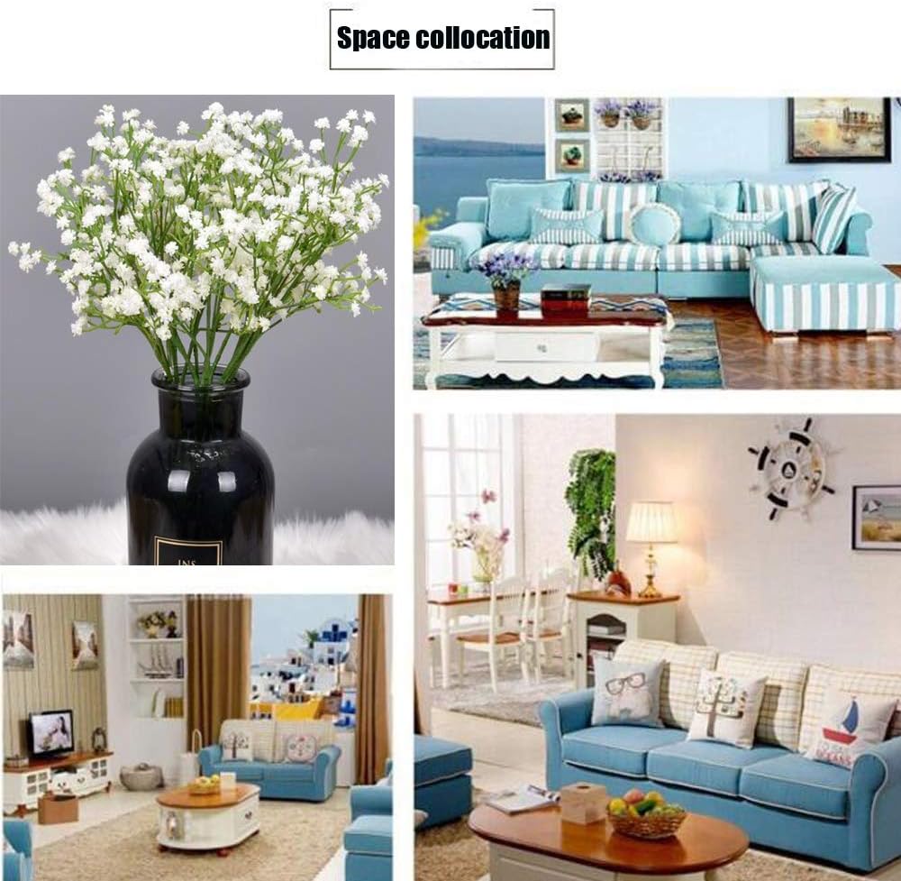 Flow.month 5Pcs Artificial Flowers, Fake Flowers Silk Plastic Artificial Gypsophila Realistic Flower Arrangements Wedding Decoration Table Centerpieces(White)
