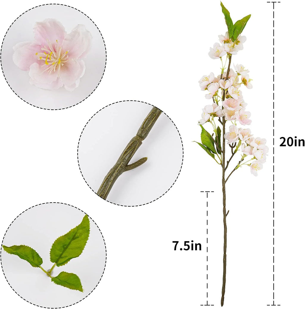 Sunm Boutique White Cherry Blossom Flowers, Artificial Cherry Blossom Decor Faux Cherry Blossom Branches Vase Arrangements for Wedding Home Party Kitchen Decor, Set of 3