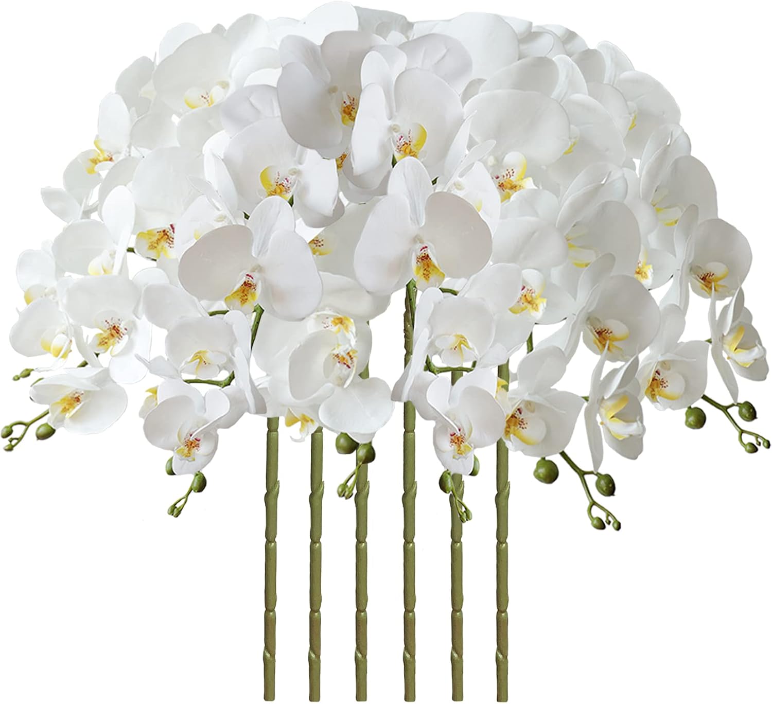 FagusHome 32" Artificial Phalaenopsis Flowers 6 Pcs with 4 Bundles Leaves Artificial Orchid Flowers Stem Plants for Home Décor (6Pcs)