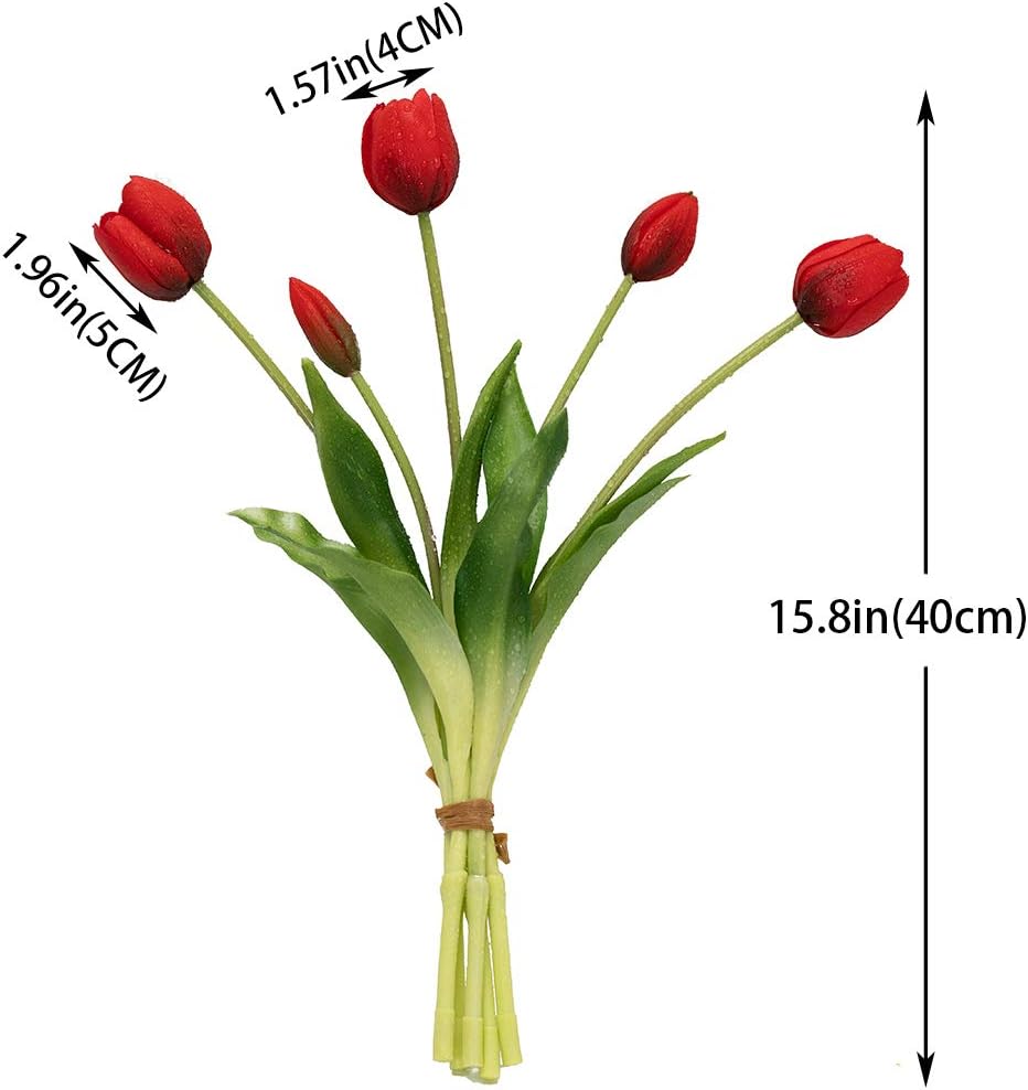 DUYONE 15pcs Artificial Tulips Flowers, Real Touch Latex Bouquet, Fake Tulips for Office Wedding Party Home Kitchen Garden Decoration(White,15pcs)