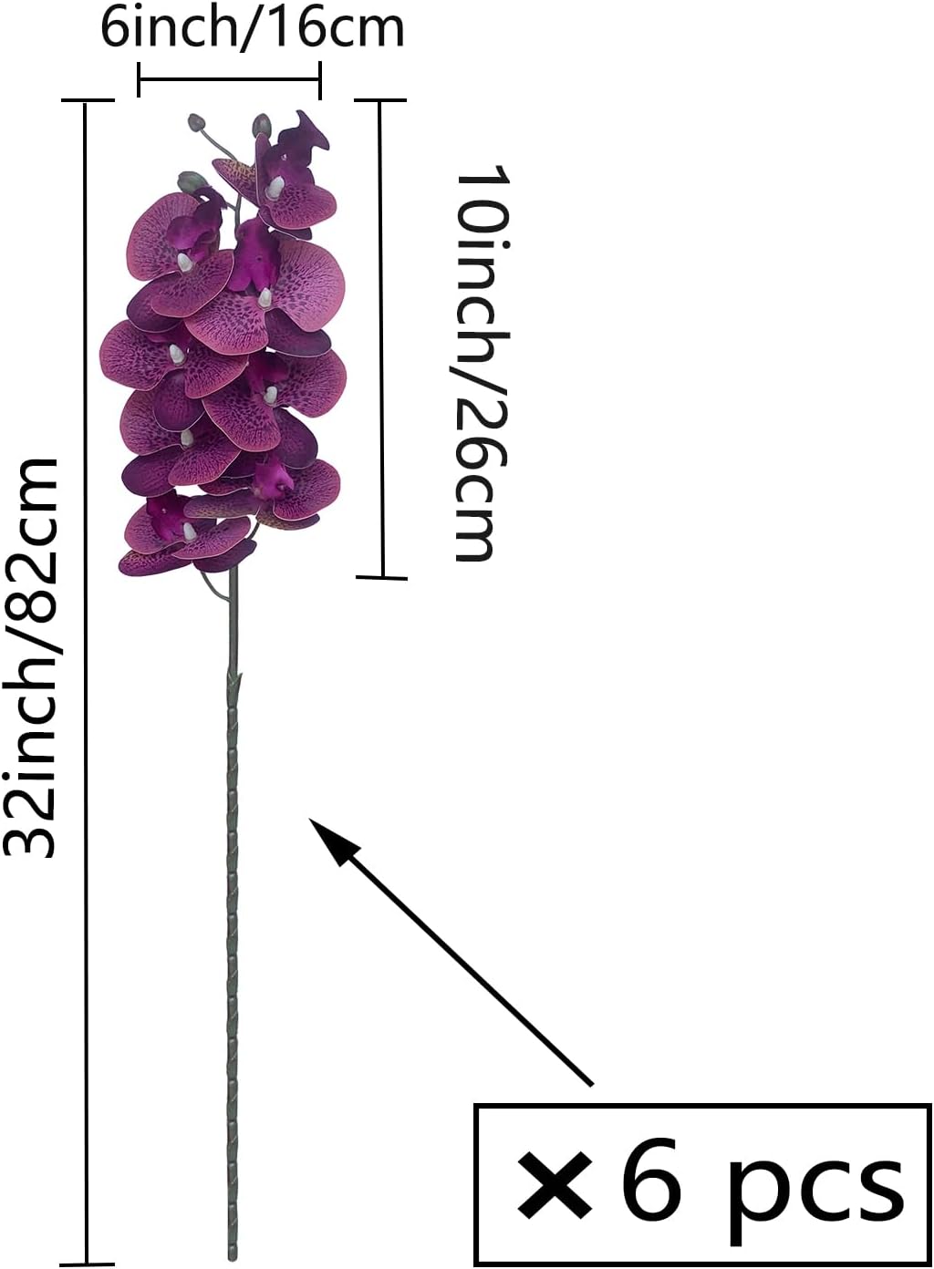 FagusHome 32" Artificial Phalaenopsis Flowers 6 Pcs with 4 Bundles Leaves Artificial Orchid Flowers Stem Plants for Home Décor (6Pcs)