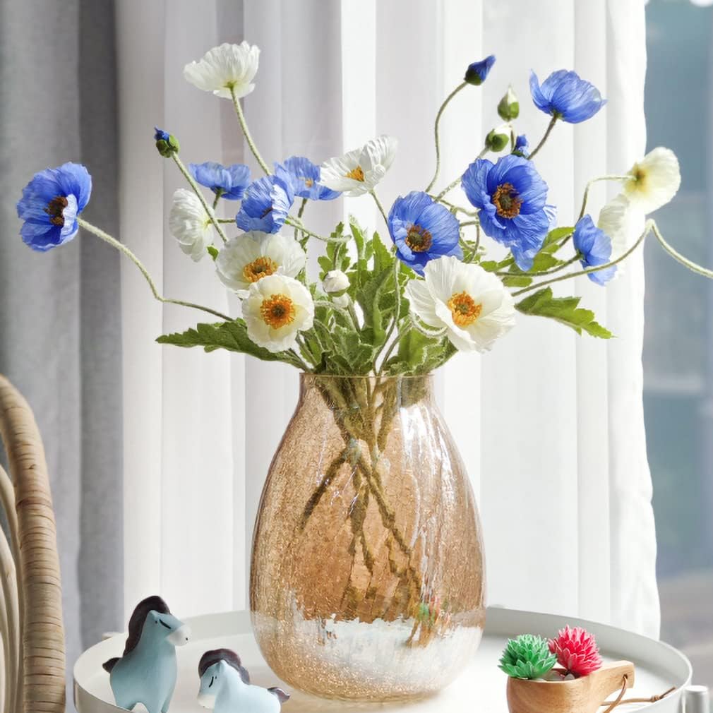 DUYONE Artificial Flowers 6 Stems Poppy Silk Bouquet,for Wedding, Home, Party Decoration,Table Centerpiece Arrangement(Orange Pink 6pcs)