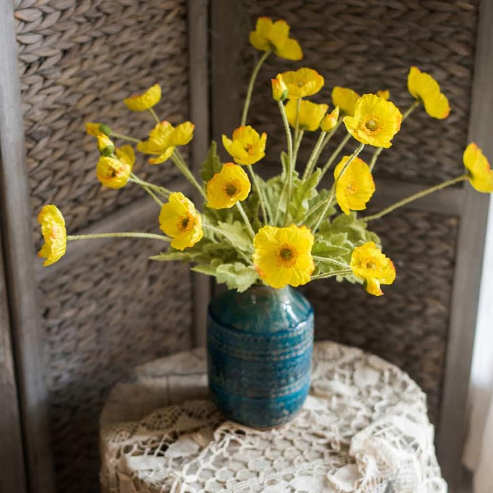 DUYONE Artificial Flowers 6 Stems Poppy Silk Bouquet,for Wedding, Home, Party Decoration,Table Centerpiece Arrangement(Orange Pink 6pcs)