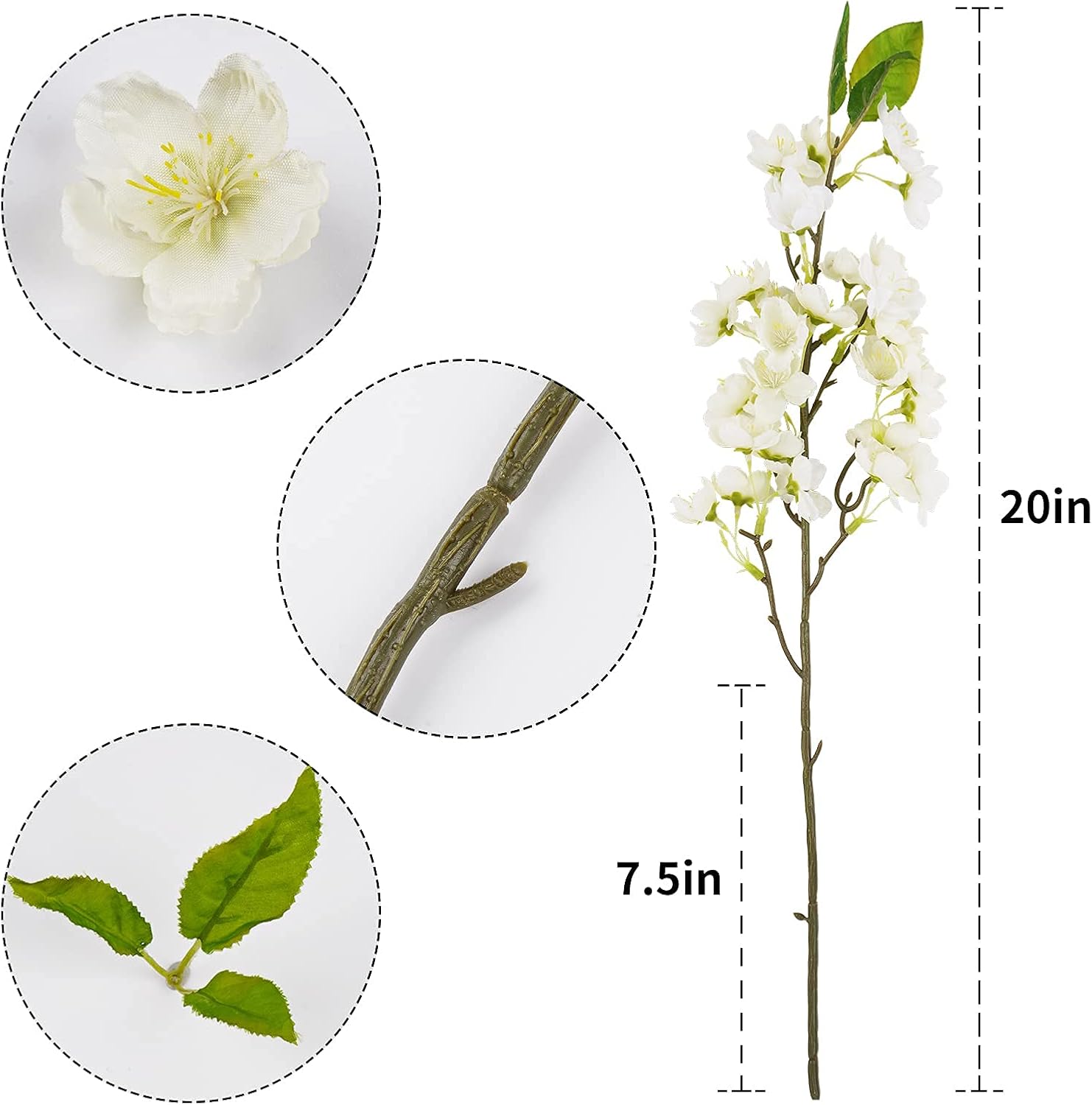 Sunm Boutique White Cherry Blossom Flowers, Artificial Cherry Blossom Decor Faux Cherry Blossom Branches Vase Arrangements for Wedding Home Party Kitchen Decor, Set of 3