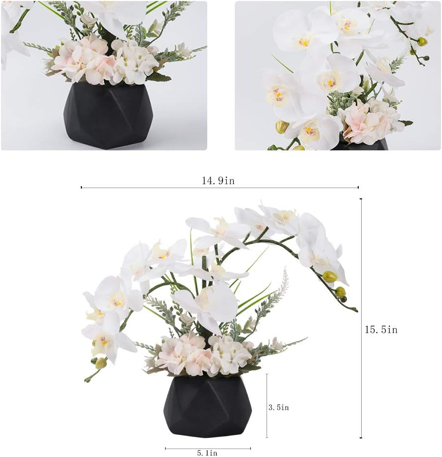 LESING Artificial Flowers Ochids Plants Fake Orchid in Pot Artificial Flowers with Vase Orquidea Faux Orchid for Home Indoor Decoration (Style 2,White Vase)