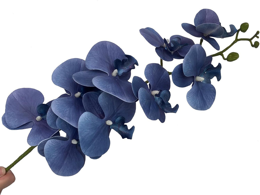 FagusHome Artificial Phalaenopsis Flowers Branches 9 Large Blooms Artificial Orchid Flowers Stem Plants 42 Inches 2 Pcs for Home Wedding Décor (Blue)