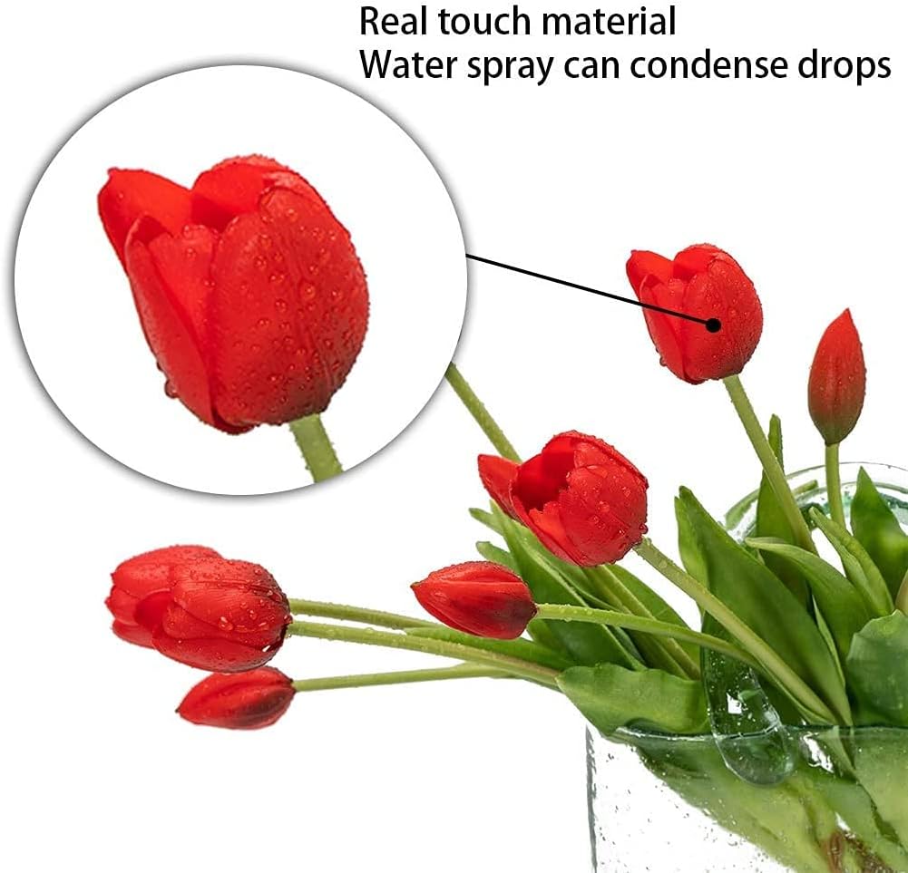 DUYONE 15pcs Artificial Tulips Flowers, Real Touch Latex Bouquet, Fake Tulips for Office Wedding Party Home Kitchen Garden Decoration(White,15pcs)