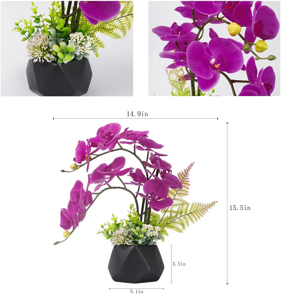 LESING Artificial Flowers Ochids Plants Fake Orchid in Pot Artificial Flowers with Vase Orquidea Faux Orchid for Home Indoor Decoration (Style 2,White Vase)