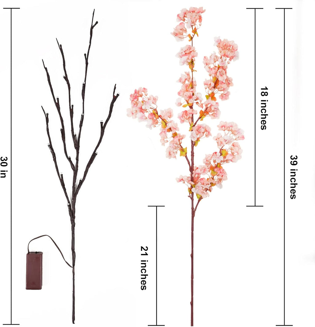Sunm Boutique White Cherry Blossom Flowers, Artificial Cherry Blossom Decor Faux Cherry Blossom Branches Vase Arrangements for Wedding Home Party Kitchen Decor, Set of 3