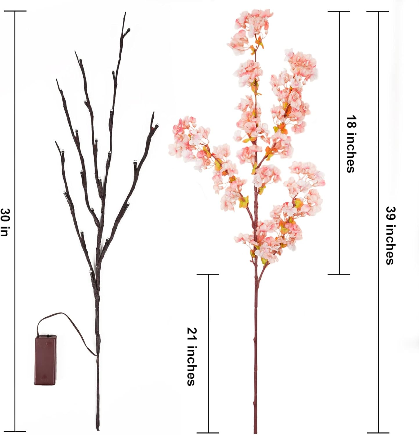 Sunm Boutique White Cherry Blossom Flowers, Artificial Cherry Blossom Decor Faux Cherry Blossom Branches Vase Arrangements for Wedding Home Party Kitchen Decor, Set of 3