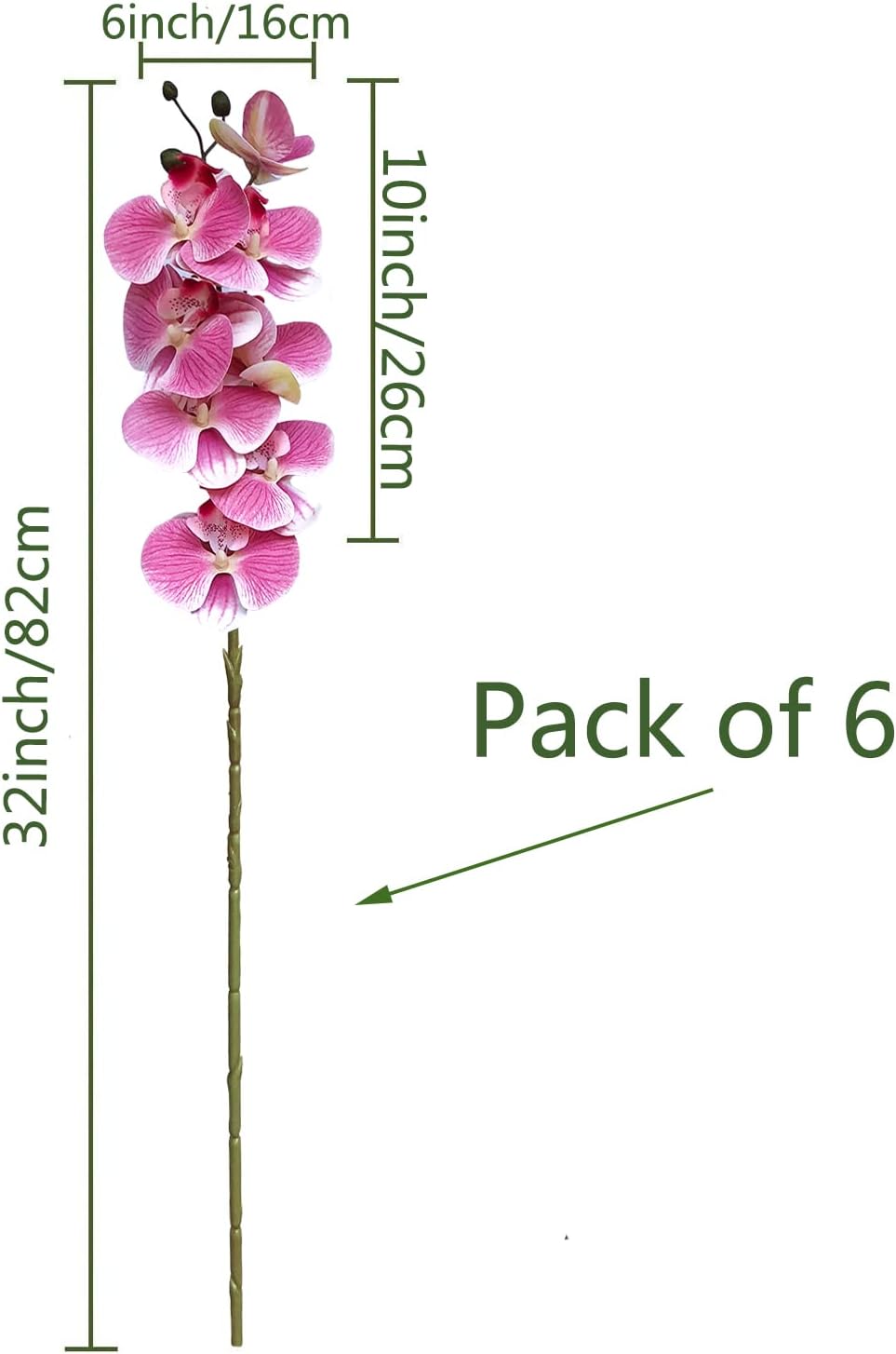 FagusHome 32" Artificial Phalaenopsis Flowers 6 Pcs with 4 Bundles Leaves Artificial Orchid Flowers Stem Plants for Home Décor (6Pcs)