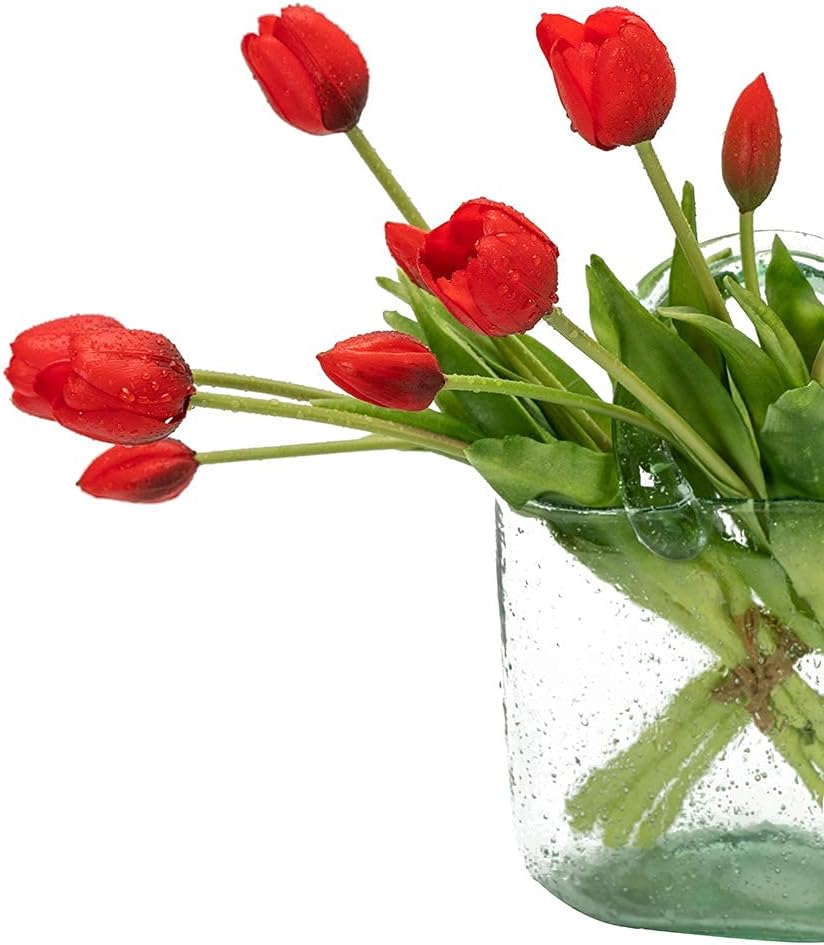 DUYONE 15pcs Artificial Tulips Flowers, Real Touch Latex Bouquet, Fake Tulips for Office Wedding Party Home Kitchen Garden Decoration(White,15pcs)