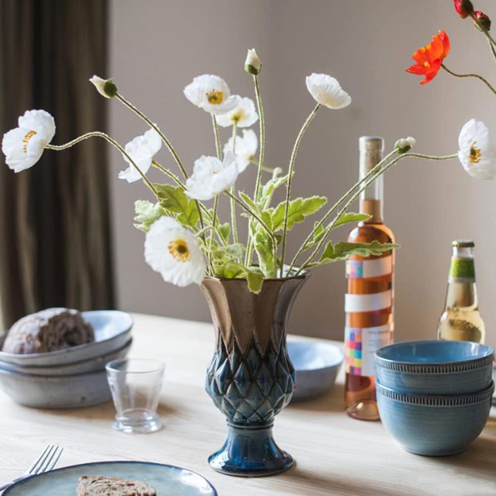 DUYONE Artificial Flowers 6 Stems Poppy Silk Bouquet,for Wedding, Home, Party Decoration,Table Centerpiece Arrangement(Orange Pink 6pcs)