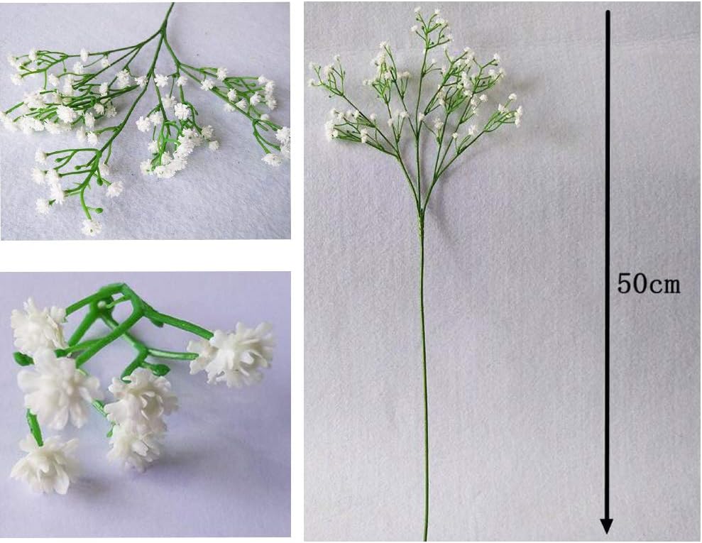 Flow.month 5Pcs Artificial Flowers, Fake Flowers Silk Plastic Artificial Gypsophila Realistic Flower Arrangements Wedding Decoration Table Centerpieces(White)