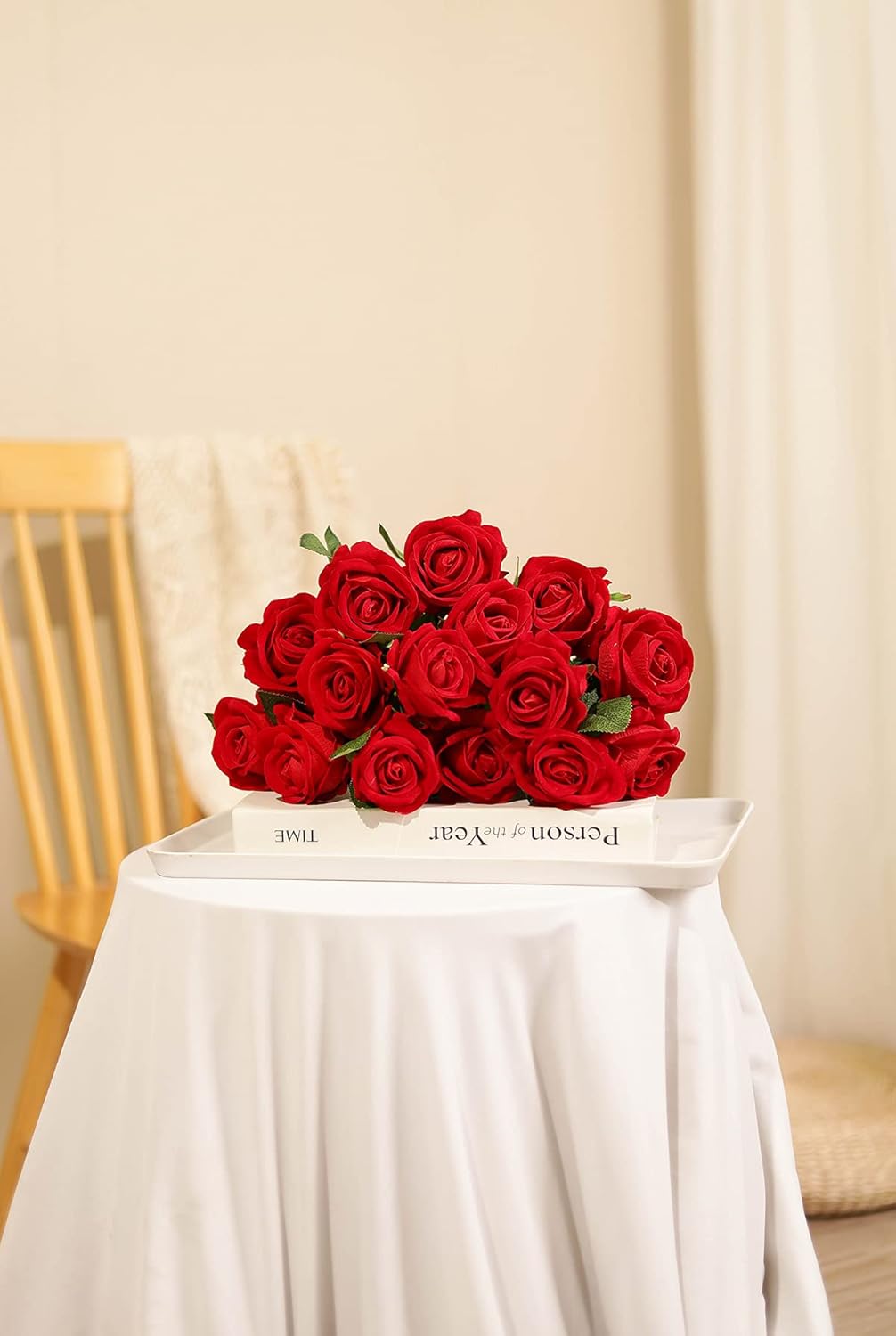 Luyue 10 Pack Artificial Velvet Roses Fake Red Rose Silk Flowers with Stem Floral Gift for Wedding Arrangement Party Home Decor-Red