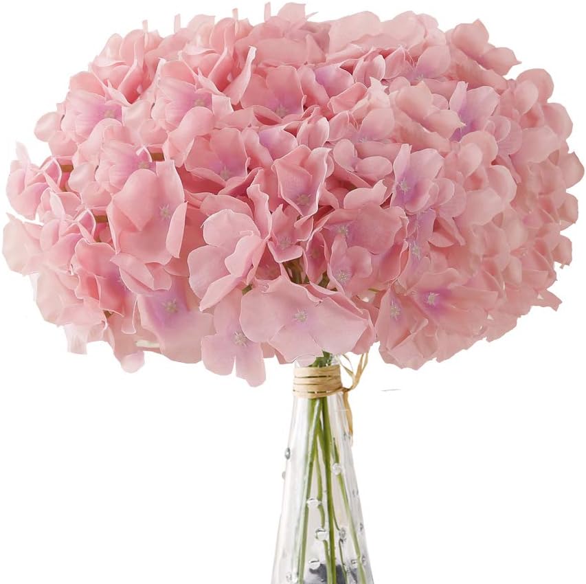 AVIVIHO Dusty Pink Hydrangea Artificial Flowers Pack of 10 Fake Hydrangeas Heads Full Faux Hydrangea Silk Flowers with Stems for Wedding Home Party Centerpieces Shop Baby Shower Decoration