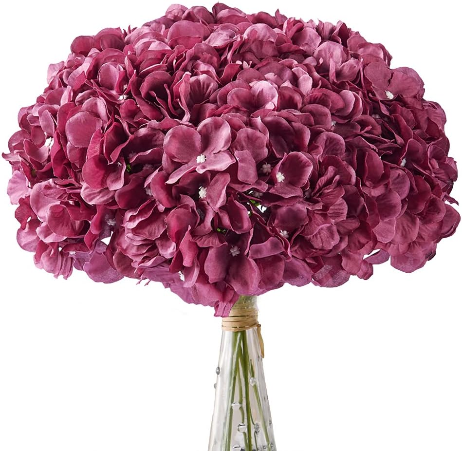 AVIVIHO Dusty Pink Hydrangea Artificial Flowers Pack of 10 Fake Hydrangeas Heads Full Faux Hydrangea Silk Flowers with Stems for Wedding Home Party Centerpieces Shop Baby Shower Decoration