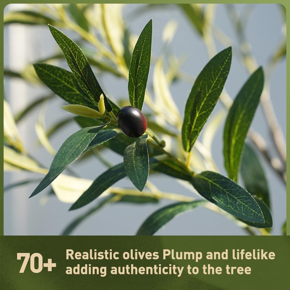 VeriNatural Artificial Olive Tree 6.5FT - Large Fake Olive Trees Indoor with 1676 Lush Leaves,UV Resistant & Natural Wood Trunk, Outdoor Potted Faux Plant for Living Room,Office,Home Decor,VN157