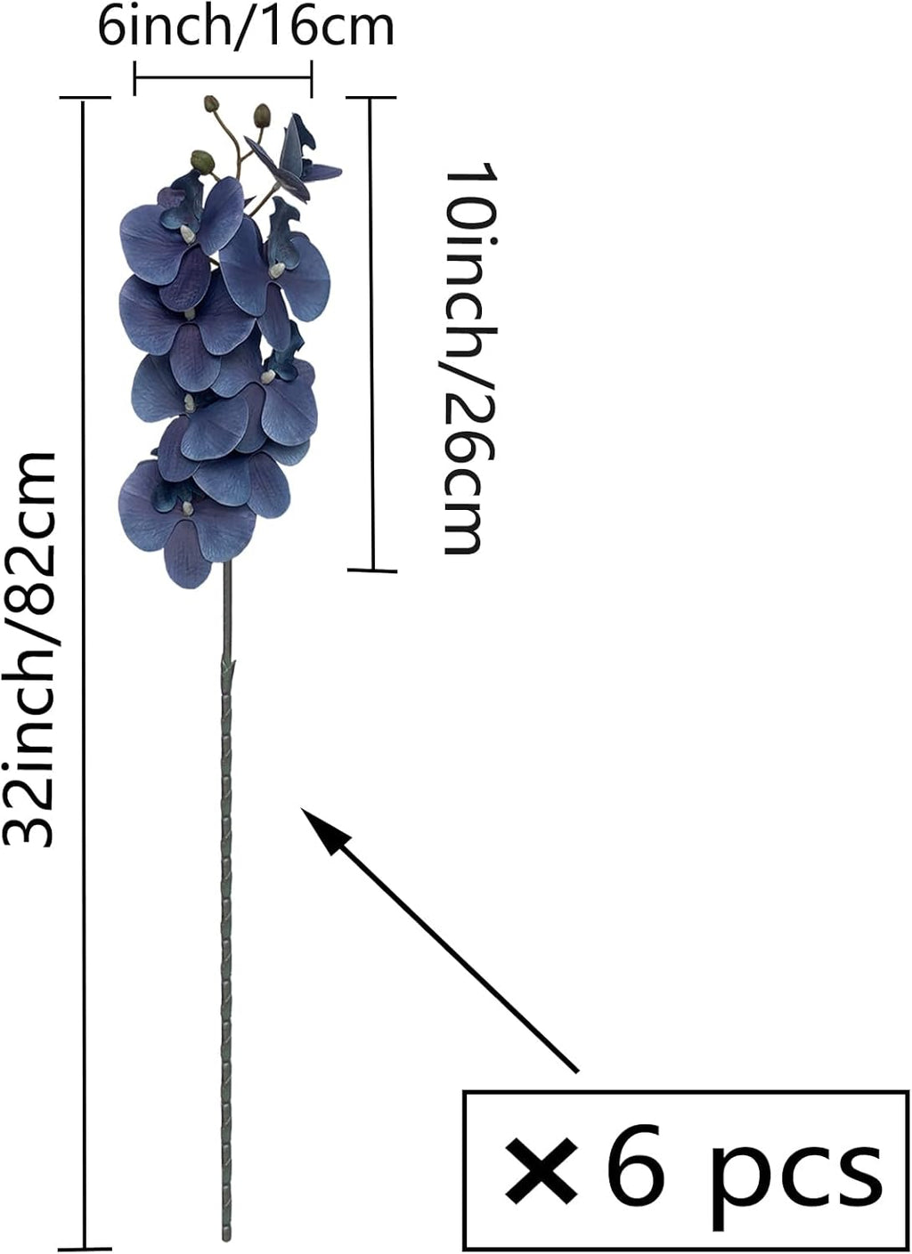 FagusHome 32" Artificial Phalaenopsis Flowers 6 Pcs with 4 Bundles Leaves Artificial Orchid Flowers Stem Plants for Home Décor (6Pcs)