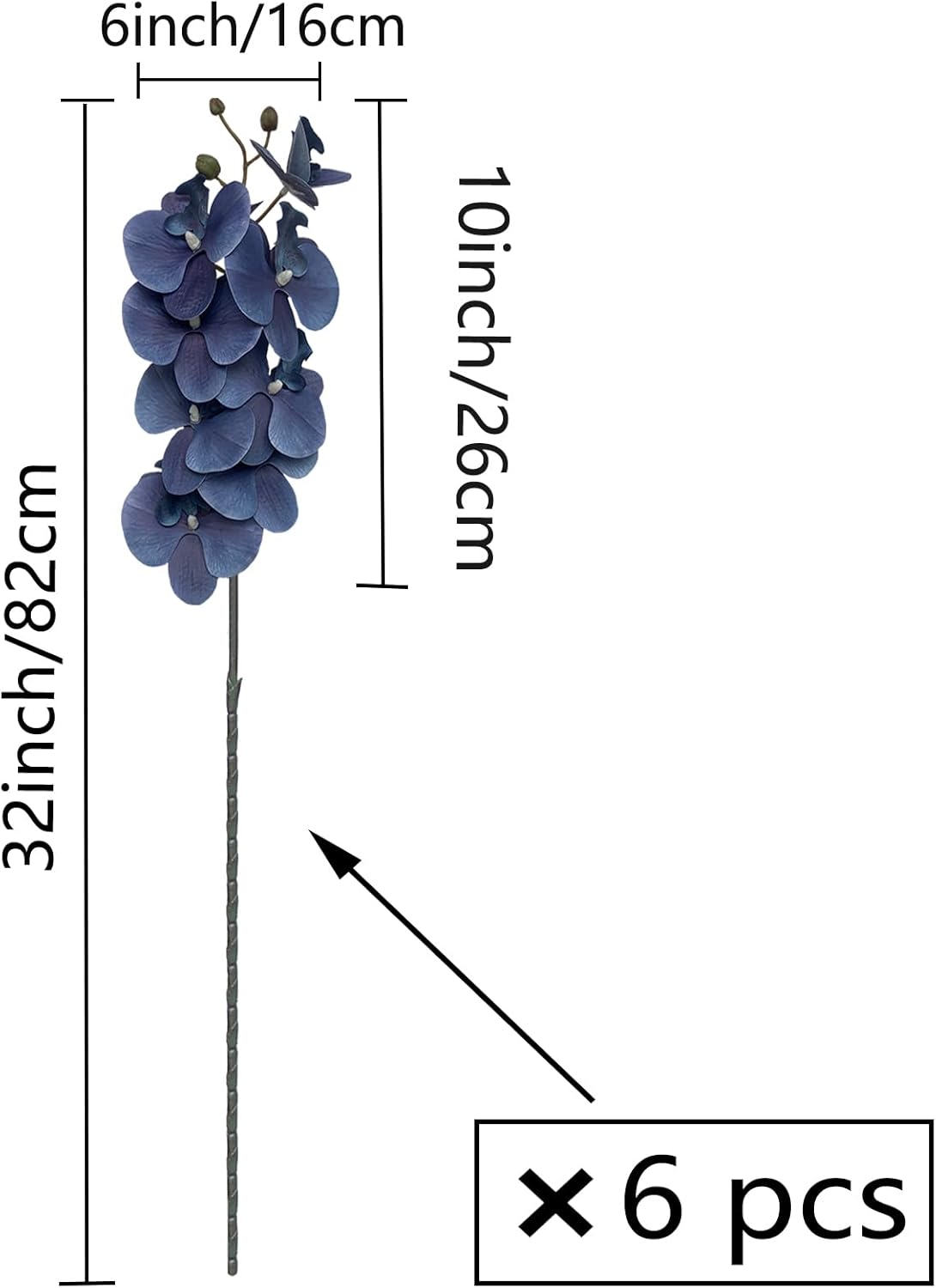 FagusHome 32" Artificial Phalaenopsis Flowers 6 Pcs with 4 Bundles Leaves Artificial Orchid Flowers Stem Plants for Home Décor (6Pcs)