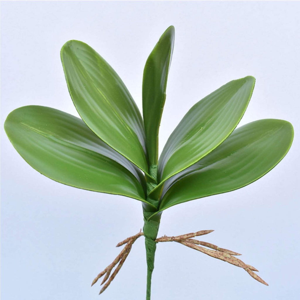 FagusHome 32 Inches Artificial Phalaenopsis Flowers 4 Pcs with 2 bundles Leaves Artificial Orchid Flowers Stem Plants for Home Décor (White)