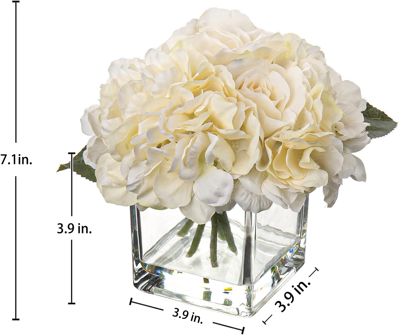 Cream Hydrangea & Peony Faux Silk Flowers - Artificial Floral Arrangements with Vase for Home Office Table Shelf Decor