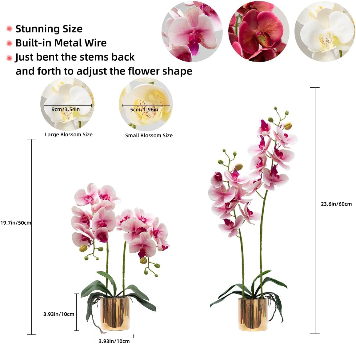 Artificial Orchid Flowers White Faux Orchids with Ceramic Vase Vivid Fake Phalaenopsis Flower Arrangement Gorgeous Artificial Plants for Office Desk Wedding Party Exhibition Center & Home Table Decor