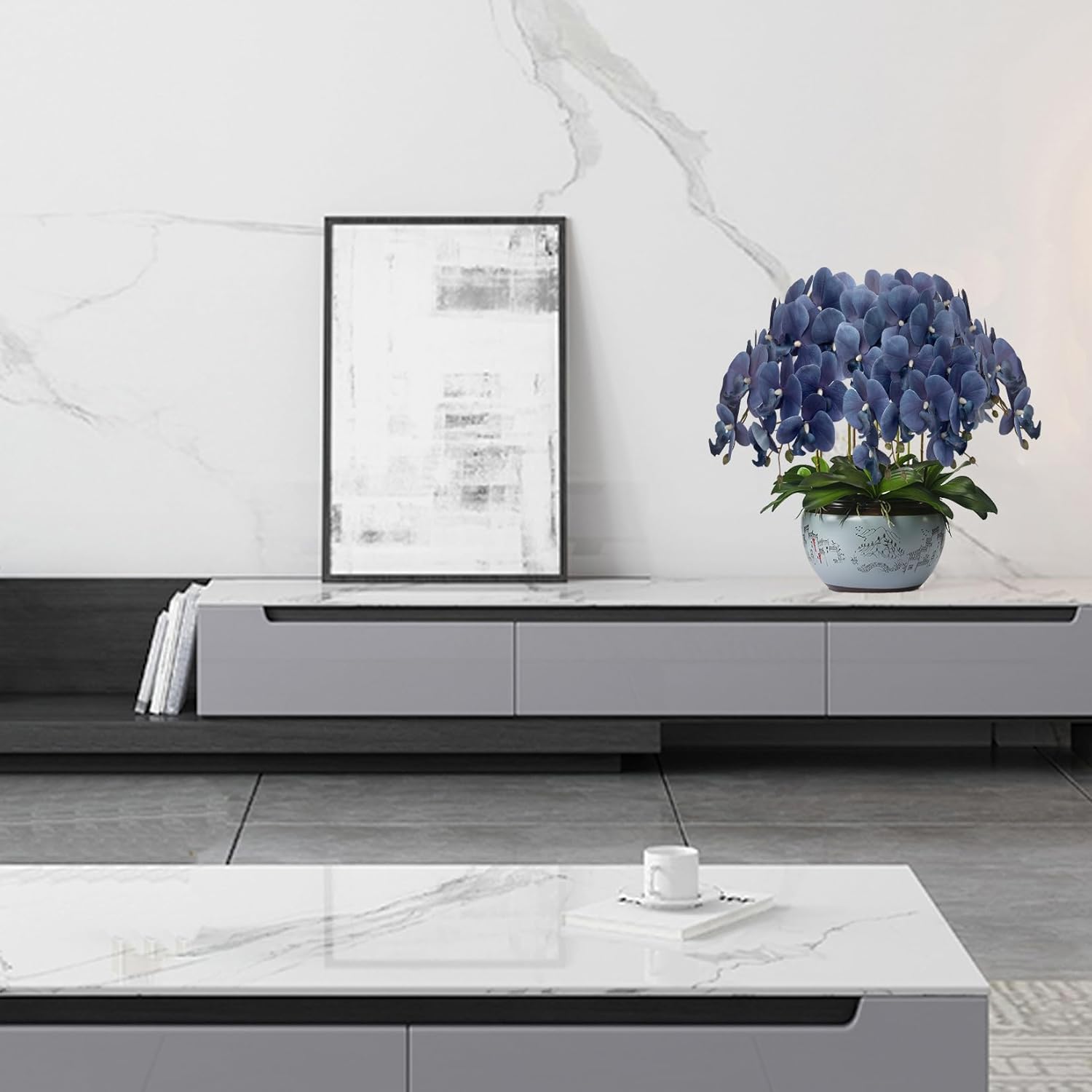 FagusHome 32" Artificial Phalaenopsis Flowers 6 Pcs with 4 Bundles Leaves Artificial Orchid Flowers Stem Plants for Home Décor (6Pcs)