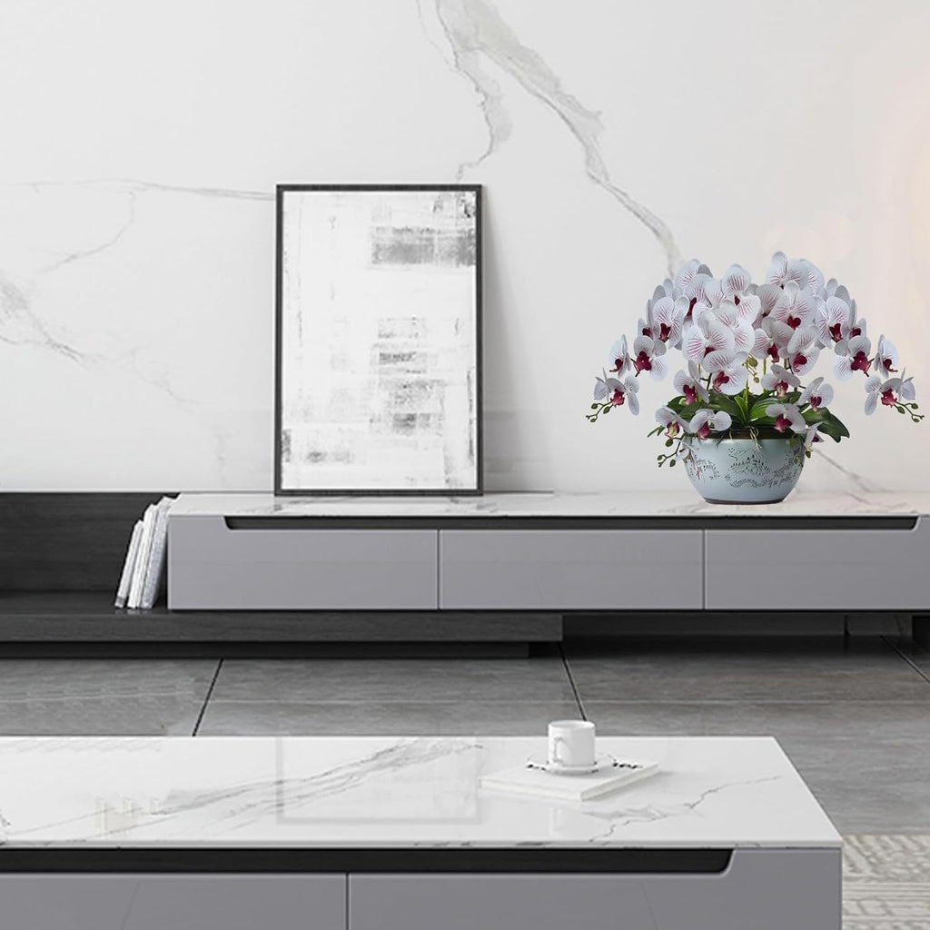 FagusHome Artificial Phalaenopsis Flowers Branches 9 Large Blooms Artificial Orchid Flowers Stem Plants 42 Inches 2 Pcs for Home Wedding Décor (Blue)