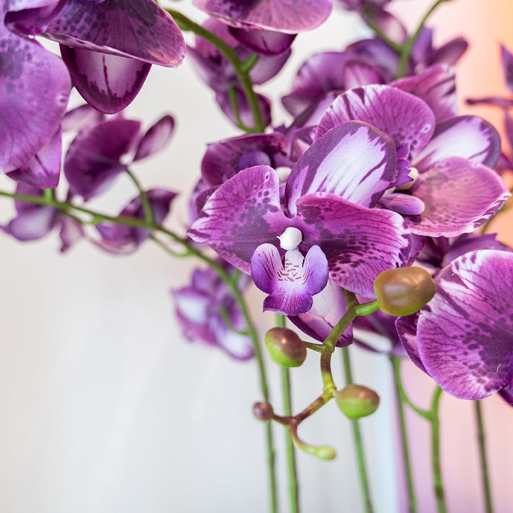 DUYONE 35 Inch Artificial Butterfly Orchid Flowers 4 Pcs with 4 Bundles Leaves Artificial Orchid Flowers Stem Plants for Home Décor (Light Purple 4pcs)