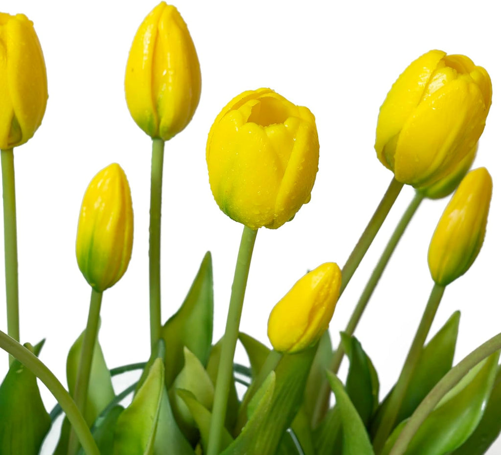 DUYONE 15pcs Artificial Tulips Flowers, Real Touch Latex Bouquet, Fake Tulips for Office Wedding Party Home Kitchen Garden Decoration(White,15pcs)