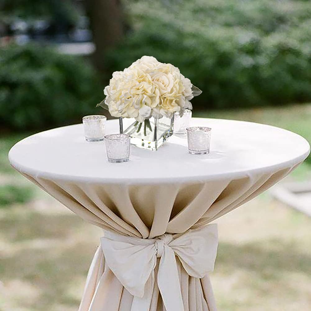 Cream Hydrangea & Peony Faux Silk Flowers - Artificial Floral Arrangements with Vase for Home Office Table Shelf Decor