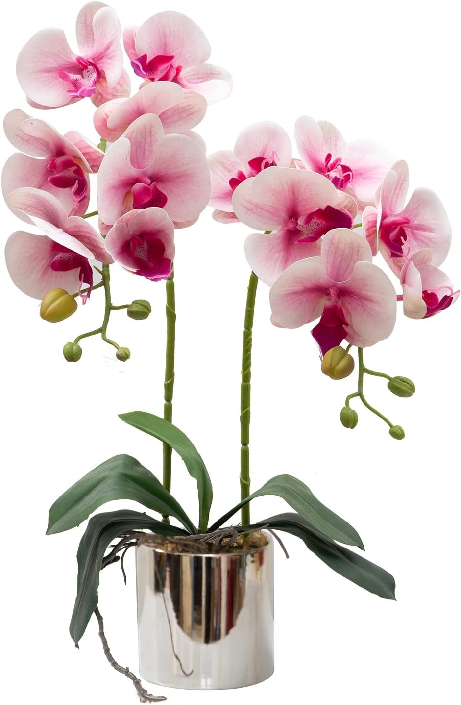Artificial Orchid Flowers White Faux Orchids with Ceramic Vase Vivid Fake Phalaenopsis Flower Arrangement Gorgeous Artificial Plants for Office Desk Wedding Party Exhibition Center & Home Table Decor