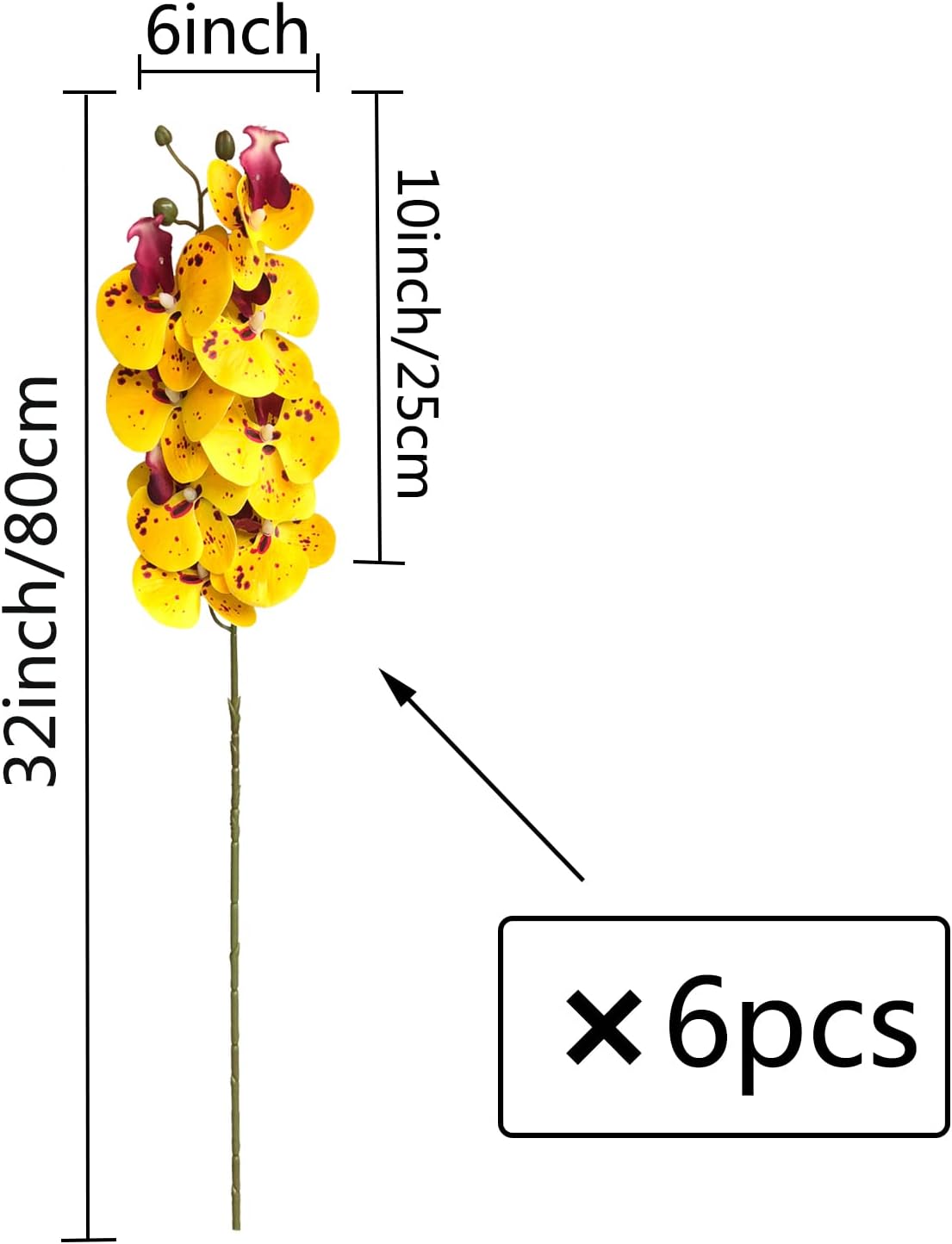 FagusHome 32" Artificial Phalaenopsis Flowers 6 Pcs with 4 Bundles Leaves Artificial Orchid Flowers Stem Plants for Home Décor (6Pcs)