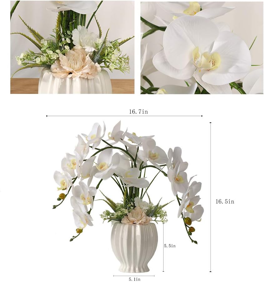 LESING Artificial Flowers Ochids Plants Fake Orchid in Pot Artificial Flowers with Vase Orquidea Faux Orchid for Home Indoor Decoration (Style 2,White Vase)