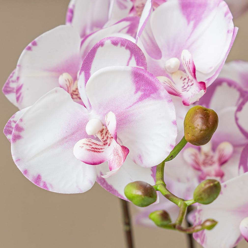 DUYONE 35 Inch Artificial Butterfly Orchid Flowers 4 Pcs with 4 Bundles Leaves Artificial Orchid Flowers Stem Plants for Home Décor (Light Purple 4pcs)