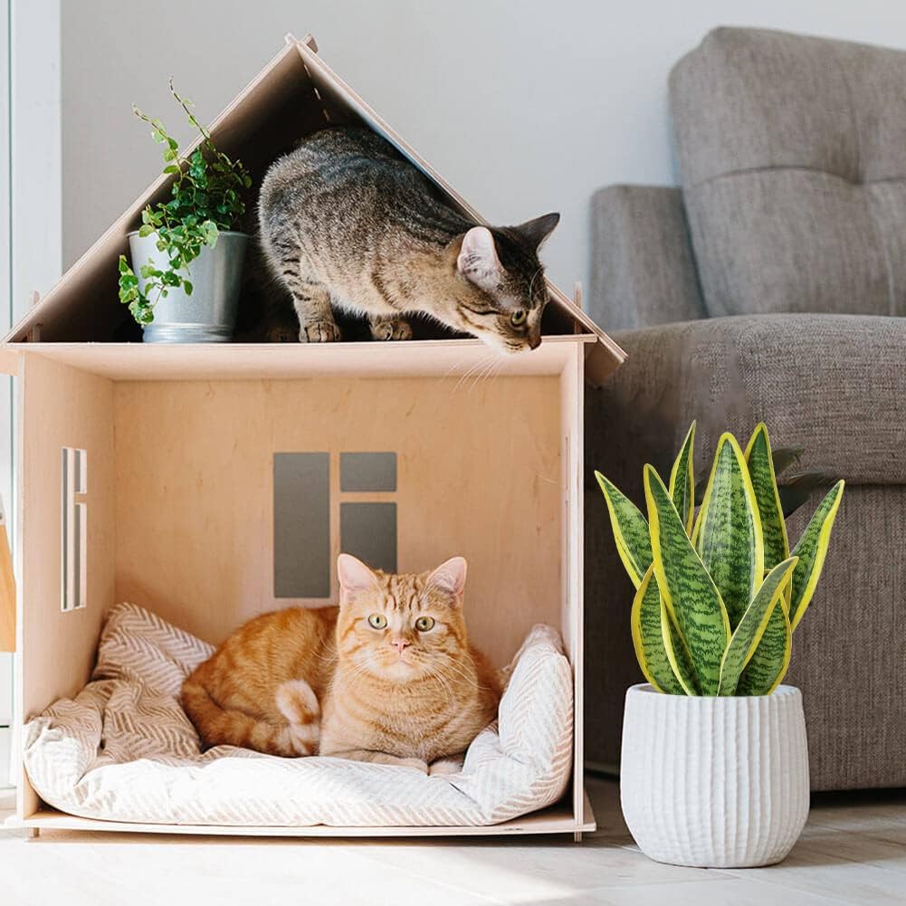 Oairse Sansevieria Artificial Plant in Ceramic Pot, Small Indoor Plant, Artificial Snake Plant, Artificial Plants Like Real, Perfect for Bathroom, Bedroom, Home, Office Decoration, Height 33 cm