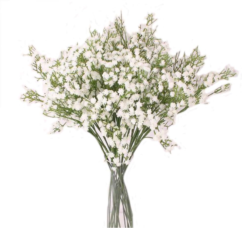 Flow.month 5Pcs Artificial Flowers, Fake Flowers Silk Plastic Artificial Gypsophila Realistic Flower Arrangements Wedding Decoration Table Centerpieces(White)