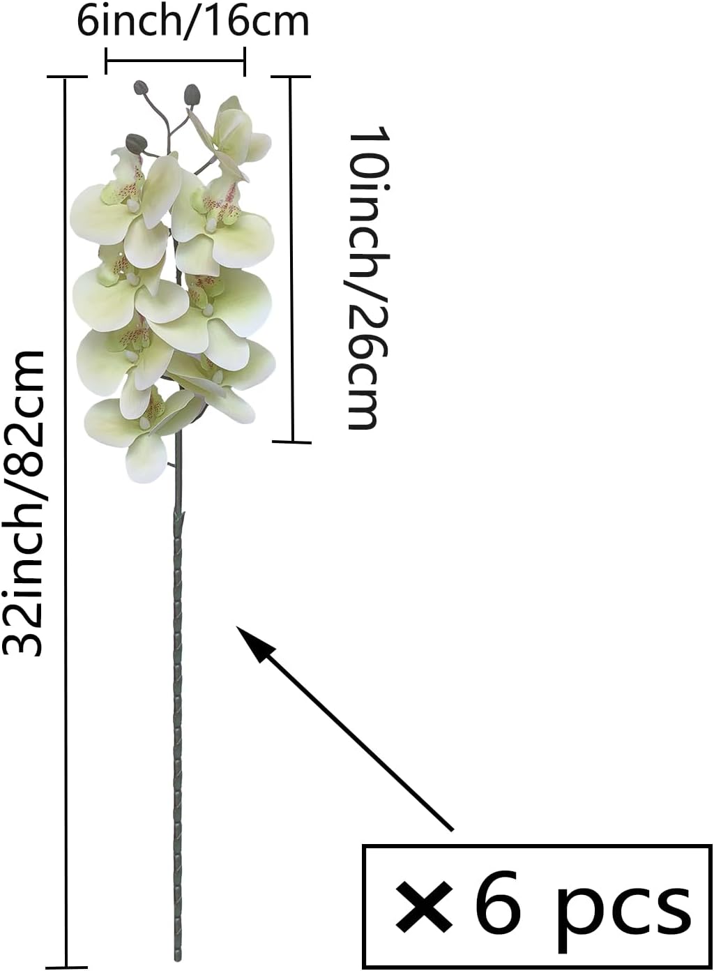 FagusHome 32" Artificial Phalaenopsis Flowers 6 Pcs with 4 Bundles Leaves Artificial Orchid Flowers Stem Plants for Home Décor (6Pcs)