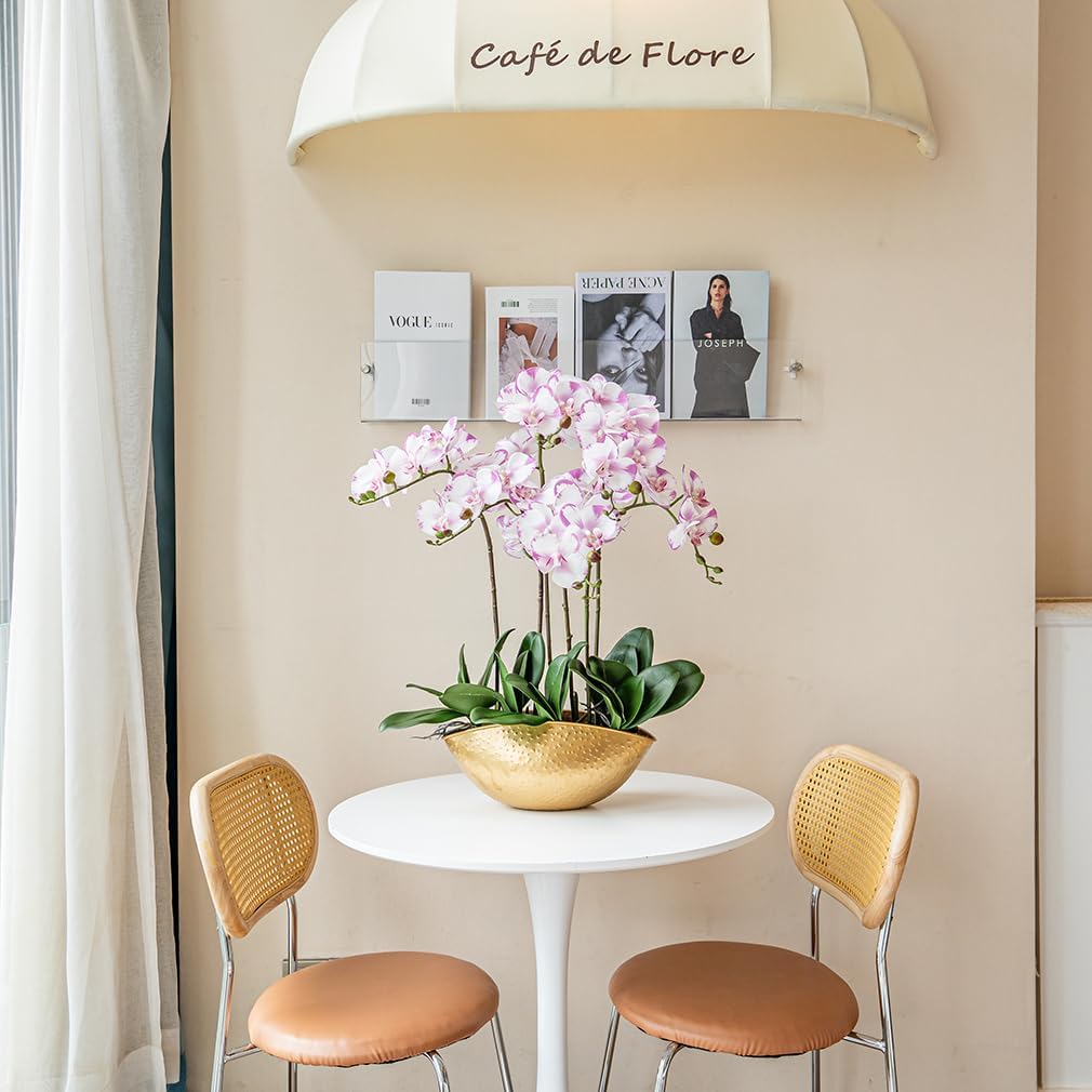 DUYONE 35 Inch Artificial Butterfly Orchid Flowers 4 Pcs with 4 Bundles Leaves Artificial Orchid Flowers Stem Plants for Home Décor (Light Purple 4pcs)