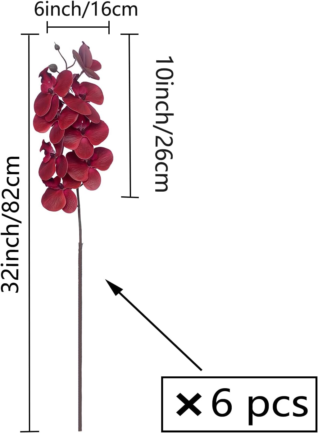 FagusHome 32" Artificial Phalaenopsis Flowers 6 Pcs with 4 Bundles Leaves Artificial Orchid Flowers Stem Plants for Home Décor (6Pcs)