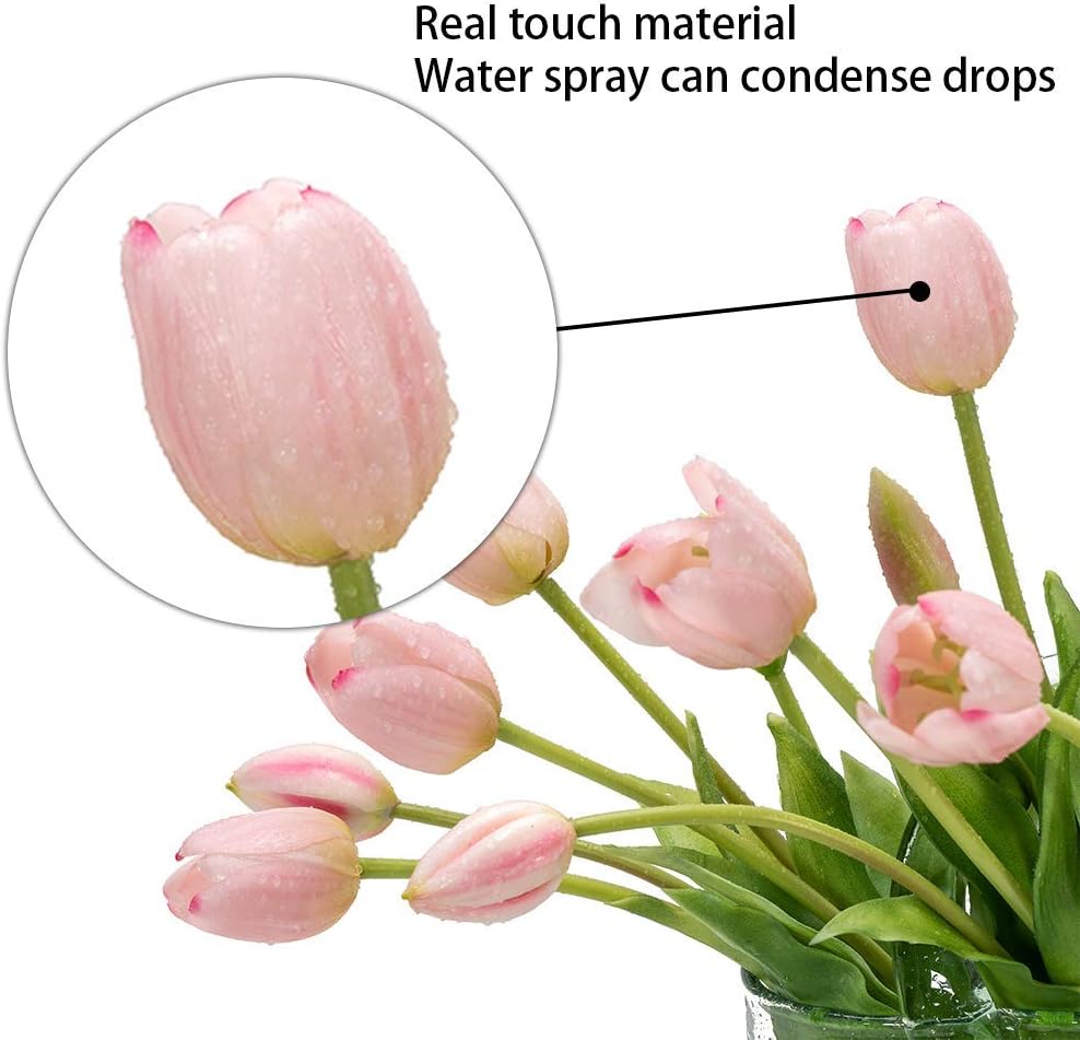 DUYONE 15pcs Artificial Tulips Flowers, Real Touch Latex Bouquet, Fake Tulips for Office Wedding Party Home Kitchen Garden Decoration(White,15pcs)