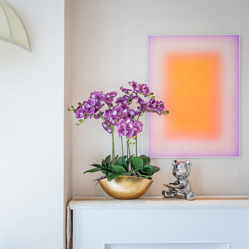 DUYONE 35 Inch Artificial Butterfly Orchid Flowers 4 Pcs with 4 Bundles Leaves Artificial Orchid Flowers Stem Plants for Home Décor (Light Purple 4pcs)